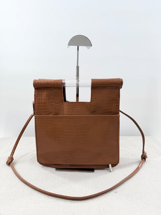 Beis Embossed Faux Leather Crossbody Bag Cognac Brown