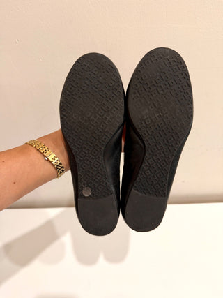 Tory Burch Claire Leather Slip On Scrunch Logo Ballet Flats Black Women's Size 7