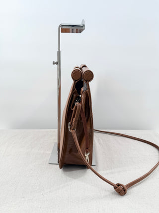 Beis Embossed Faux Leather Crossbody Bag Cognac Brown