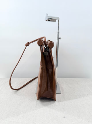 Beis Embossed Faux Leather Crossbody Bag Cognac Brown