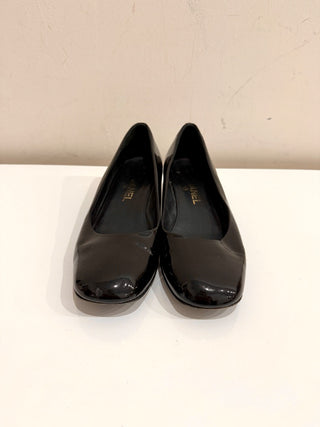 Chanel Patent Leather Low Heel Ballerina Moccasins Pumps Black Women's Size 38.5