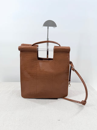 Beis Embossed Faux Leather Crossbody Bag Cognac Brown
