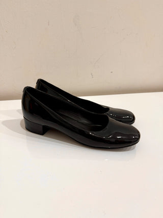 Chanel Patent Leather Low Heel Ballerina Moccasins Pumps Black Women's Size 38.5