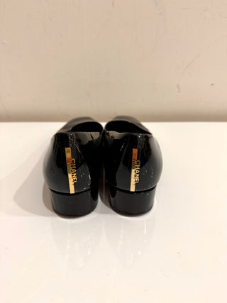 Chanel Patent Leather Low Heel Ballerina Moccasins Pumps Black Women's Size 38.5
