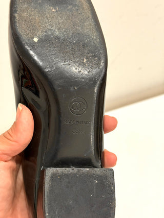 Chanel Patent Leather Low Heel Ballerina Moccasins Pumps Black Women's Size 38.5