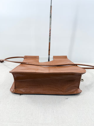 Beis Embossed Faux Leather Crossbody Bag Cognac Brown