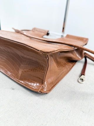 Beis Embossed Faux Leather Crossbody Bag Cognac Brown