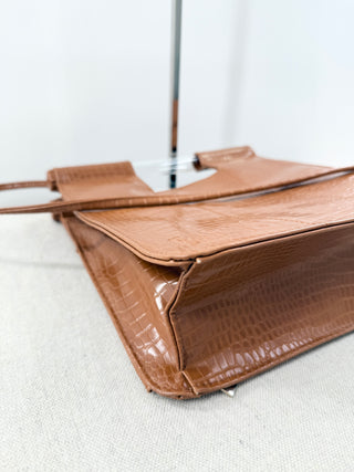 Beis Embossed Faux Leather Crossbody Bag Cognac Brown