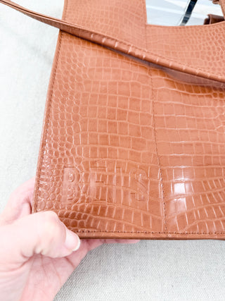Beis Embossed Faux Leather Crossbody Bag Cognac Brown