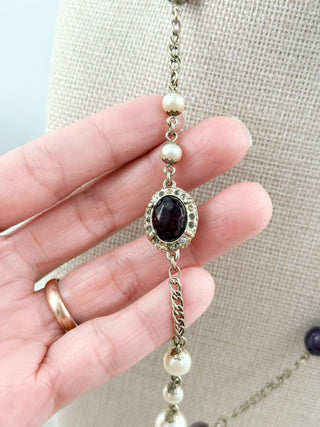 CHANEL vintage necklace with purple stones and CC pendant