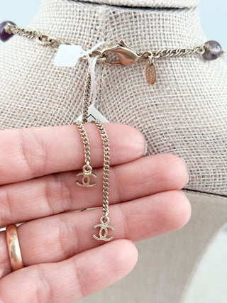CHANEL vintage necklace with purple stones and CC pendant