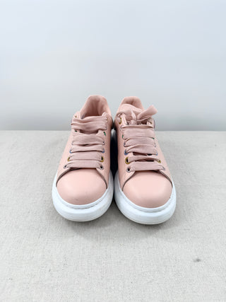 Alexander McQueen Oversized Glitter Chunky Lace-Up Sneakers Pink Women's EU 38