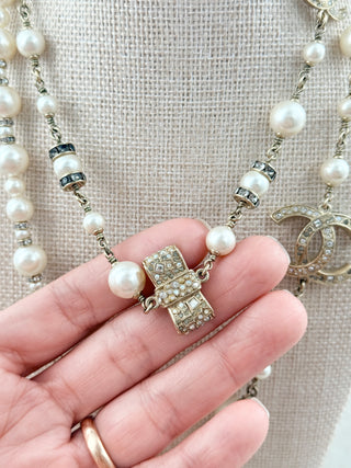 Chanel long vintage necklace with crystals and bows