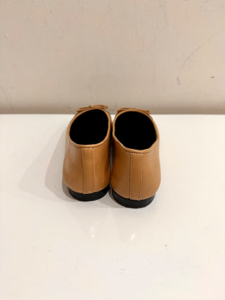 Tory Burch Nappa Leather Bow Cap-Toe Ballet Flats Ginger Black Women's Size US 7