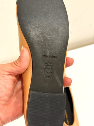 Tory Burch Nappa Leather Bow Cap-Toe Ballet Flats Ginger Black Women's Size US 7