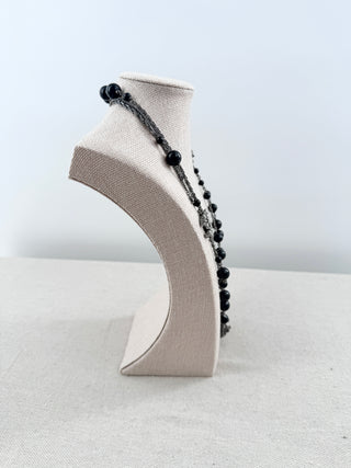 Chanel long vintage necklace with black beads and CC pearls