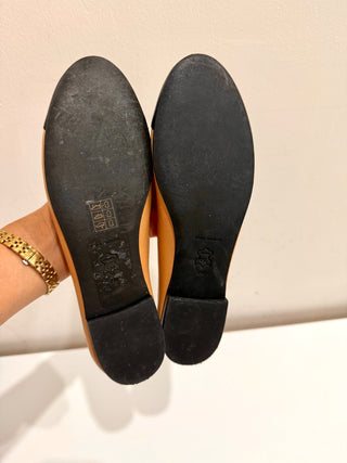 Tory Burch Nappa Leather Bow Cap-Toe Ballet Flats Ginger Black Women's Size US 7