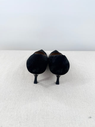 Stuart Weitzman Tippi Suede Pointed Toe Kitten Heel Pumps Black Woken's Size 7.5