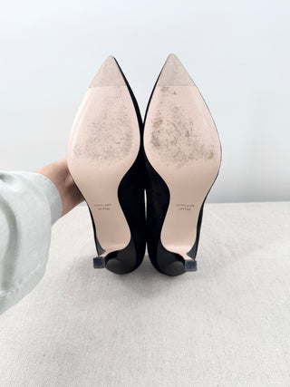 Stuart Weitzman Tippi Suede Pointed Toe Kitten Heel Pumps Black Woken's Size 7.5