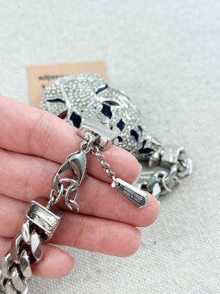 Roberto Cavalli tiger silver and rhinestone statement necklace