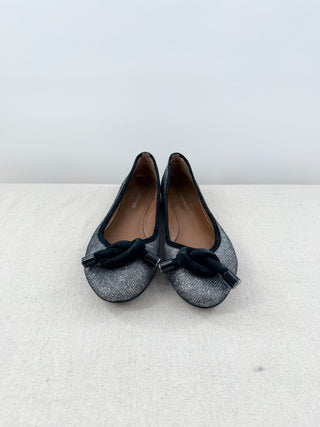 Donald J. Pliner Sparkly Ballet Flats with Knot Detail Silver Black Womens US 10