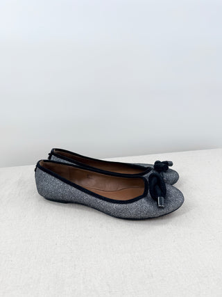 Donald J. Pliner Sparkly Ballet Flats with Knot Detail Silver Black Womens US 10