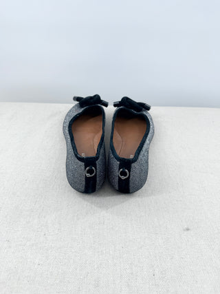 Donald J. Pliner Sparkly Ballet Flats with Knot Detail Silver Black Womens US 10