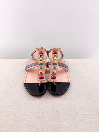 Fendi multicolor leather studded flat gladiator sandals, 40.5