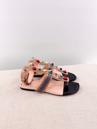 Fendi multicolor leather studded flat gladiator sandals, 40.5