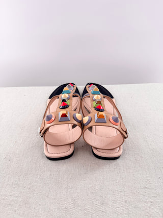 Fendi multicolor leather studded flat gladiator sandals, 40.5