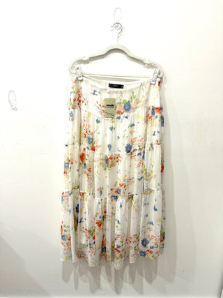 LAUREN Ralph Lauren Floral Tiered Georgette Peasant Midi Skirt White Womens 14