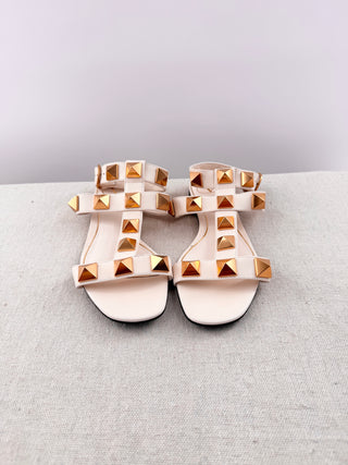 Valentino roman stud flat calfskin sandal, 37