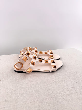 Valentino roman stud flat calfskin sandal, 37