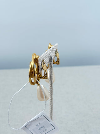 Chanel vintage statement clip on CC earrings with hanging pearl KL era