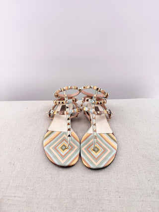Valentino Garavani Strappy Pastel Geometric Sandals, 38.5