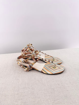 Valentino Garavani Strappy Pastel Geometric Sandals, 38.5