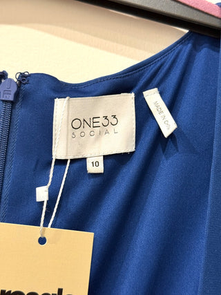 One33 Social Square-Neck Long-Sleeve Ruched Midi Dress Royal Blue Womens Size 10