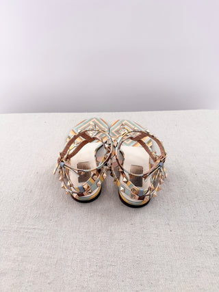 Valentino Garavani Strappy Pastel Geometric Sandals, 38.5
