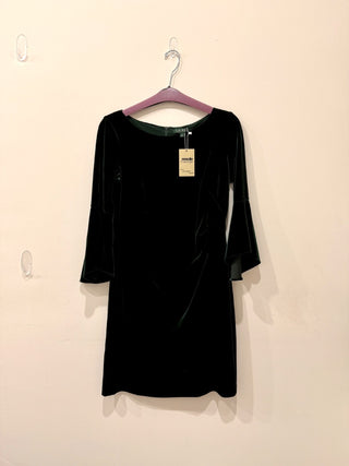 LAUREN Ralph Lauren Bell Sleeve Ruched Shift Velvet Midi Dress Moss Womens 12