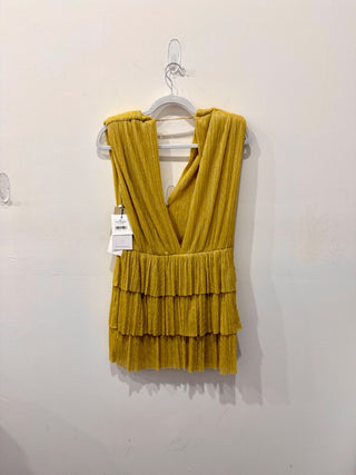 NWT Sabina Musayev Skylar Tiered Pleated Lurex Knit Mini Dress Lime Womens Large