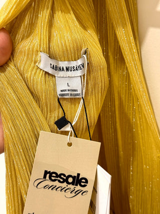 NWT Sabina Musayev Skylar Tiered Pleated Lurex Knit Mini Dress Lime Womens Large