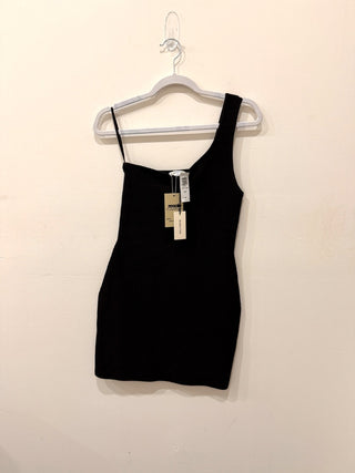 NWT Babaton Sculpt Knit Ribbed One-Shoulder Mini Dress Black Women's Size Medium