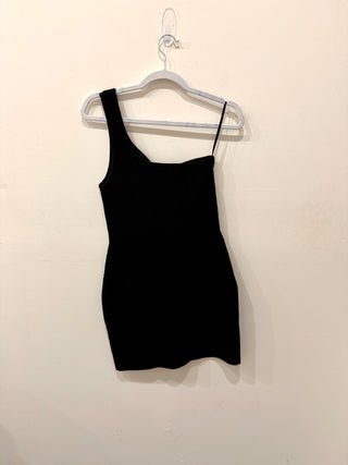 NWT Babaton Sculpt Knit Ribbed One-Shoulder Mini Dress Black Women's Size Medium