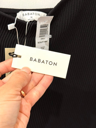 NWT Babaton Sculpt Knit Ribbed One-Shoulder Mini Dress Black Women's Size Medium