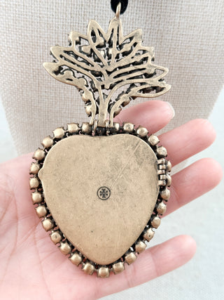 Tory Burch statement velvet rhinestones mother of the pearl necklace with pendant