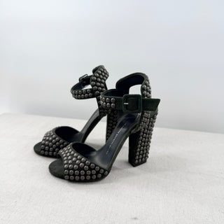 Giuseppe Zanotti Studded Suede Chunky-Heel Sandals Military Green Womens EU 39