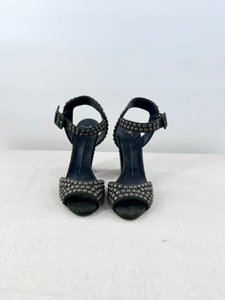 Giuseppe Zanotti Studded Suede Chunky-Heel Sandals Military Green Womens EU 39
