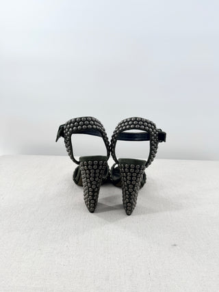 Giuseppe Zanotti Studded Suede Chunky-Heel Sandals Military Green Womens EU 39