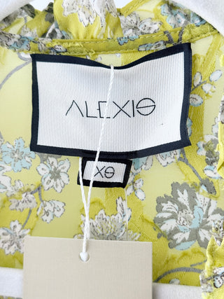 Alexis floral print ruffle set open front top and long skirt, XS