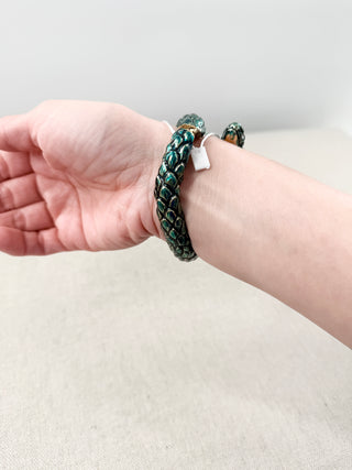 Roberto Cavalli Snake-Shaped Turquoise Cabochon Stones Cuff Bracelet